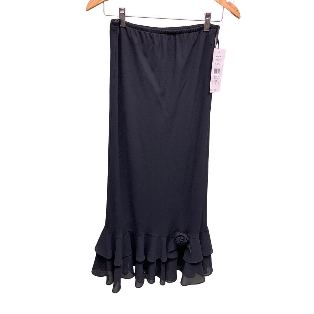 Vintage MSK Black Asymmetric Ruffled Midi Skirt Size 8 NWT